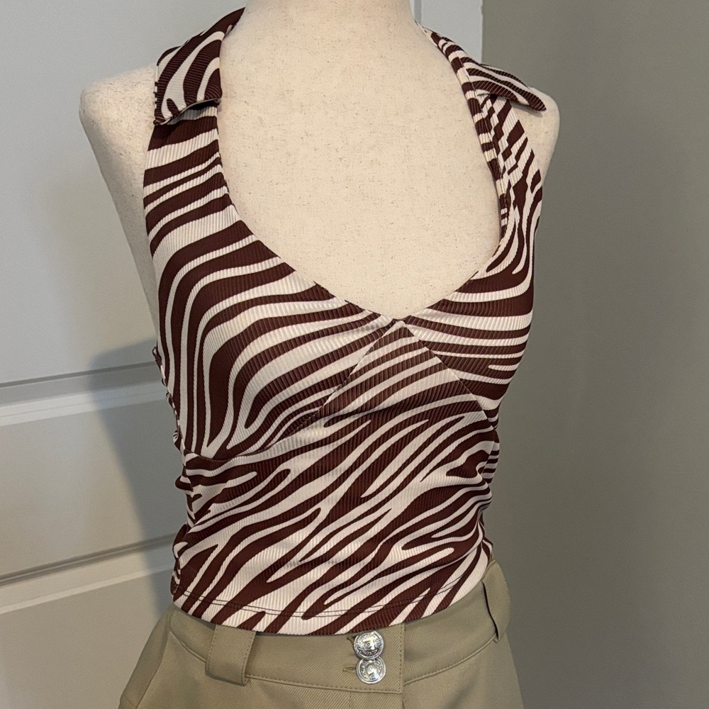 River Island Brown and White Zebra Print Tank Top